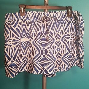 Blue and White Geometric Patterned Shorts